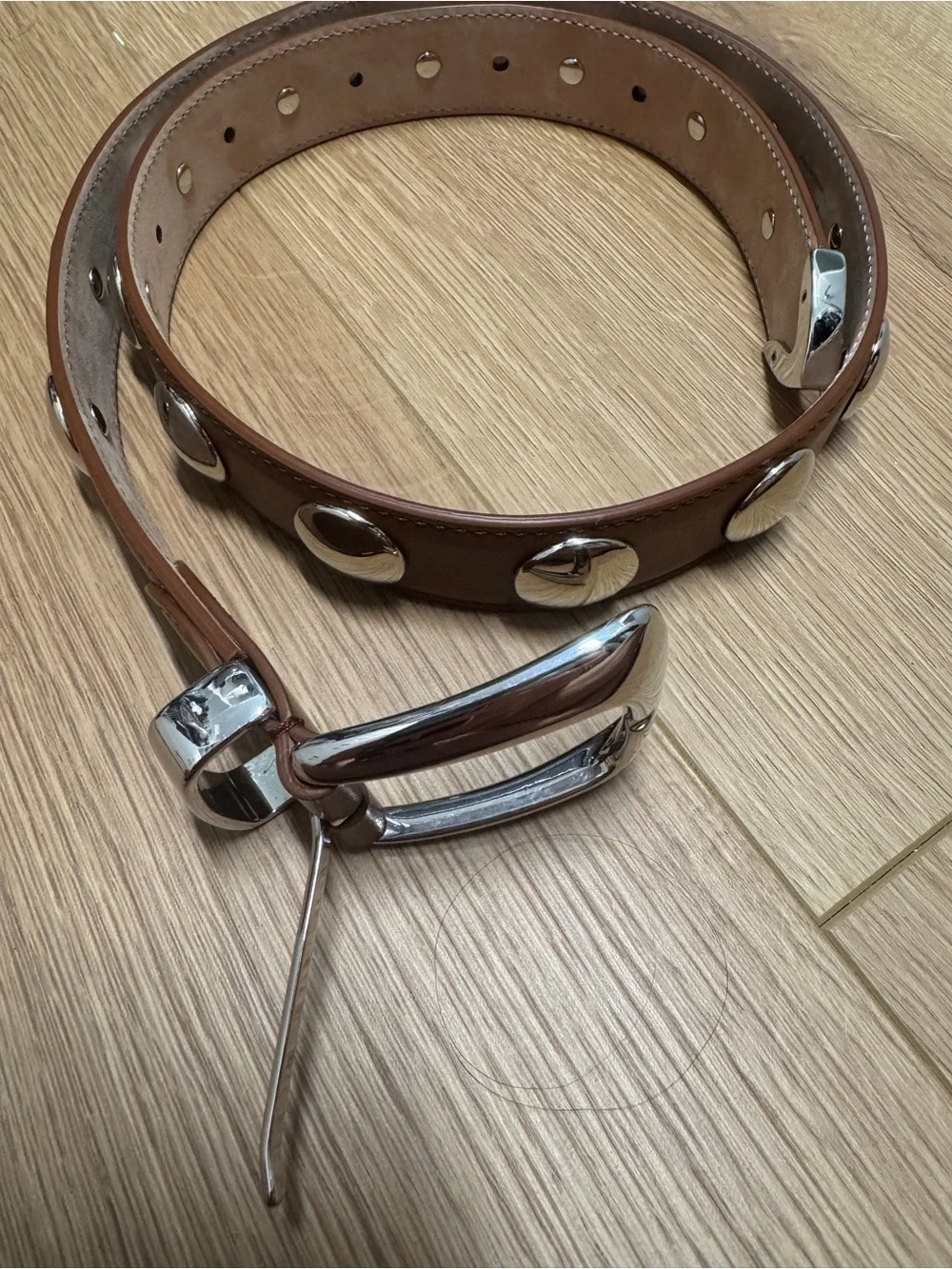 Khaite Benny Belt Tan Leather Studded